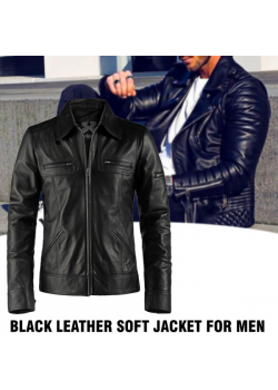 Pailiou Black Leather Soft Jacket For Men, PB12